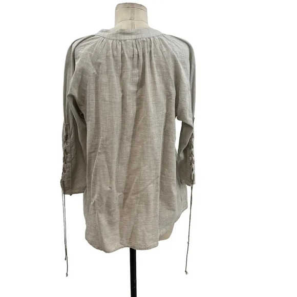Sibel Saral‎ Gray Beige Lace-Up Sleeve Button Front Top Size Small - Picture 8 of 11
